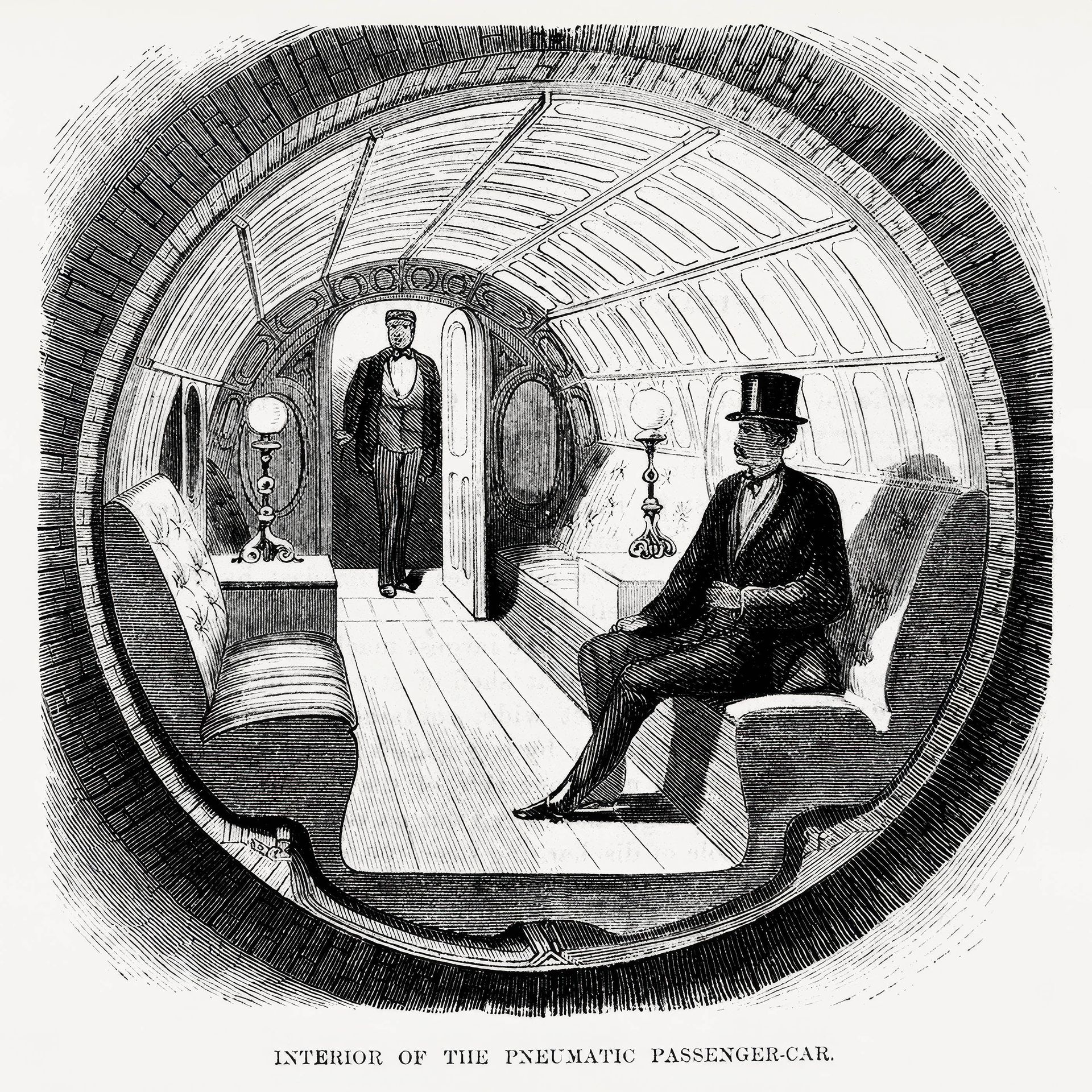 Plakat Interior of the Pneumatic Passenger-Car Broadway Underground Railway 1872 Nowy Jork