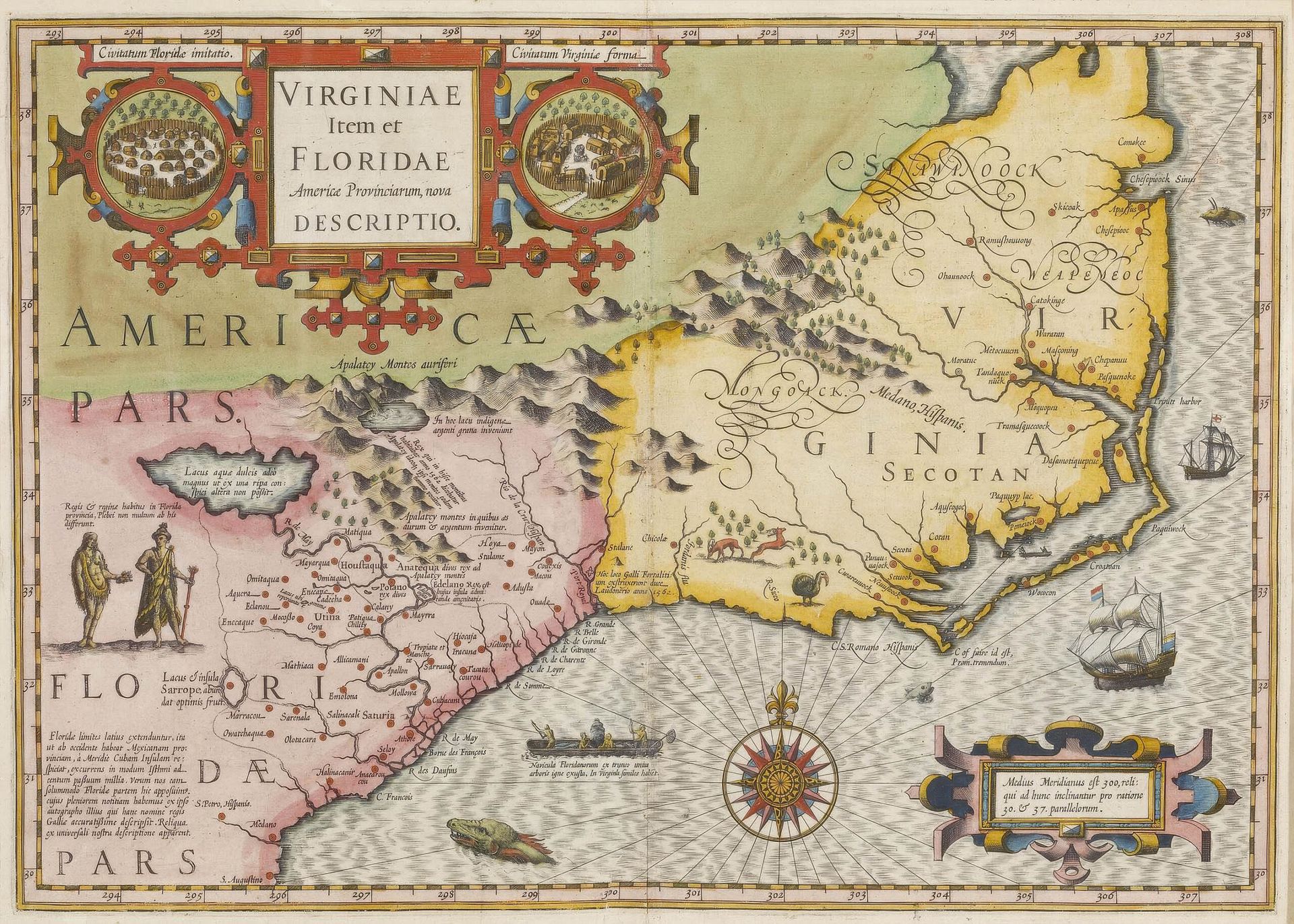 Plakat historyczna mapa Wirginii i Florydy USA XVI wiek