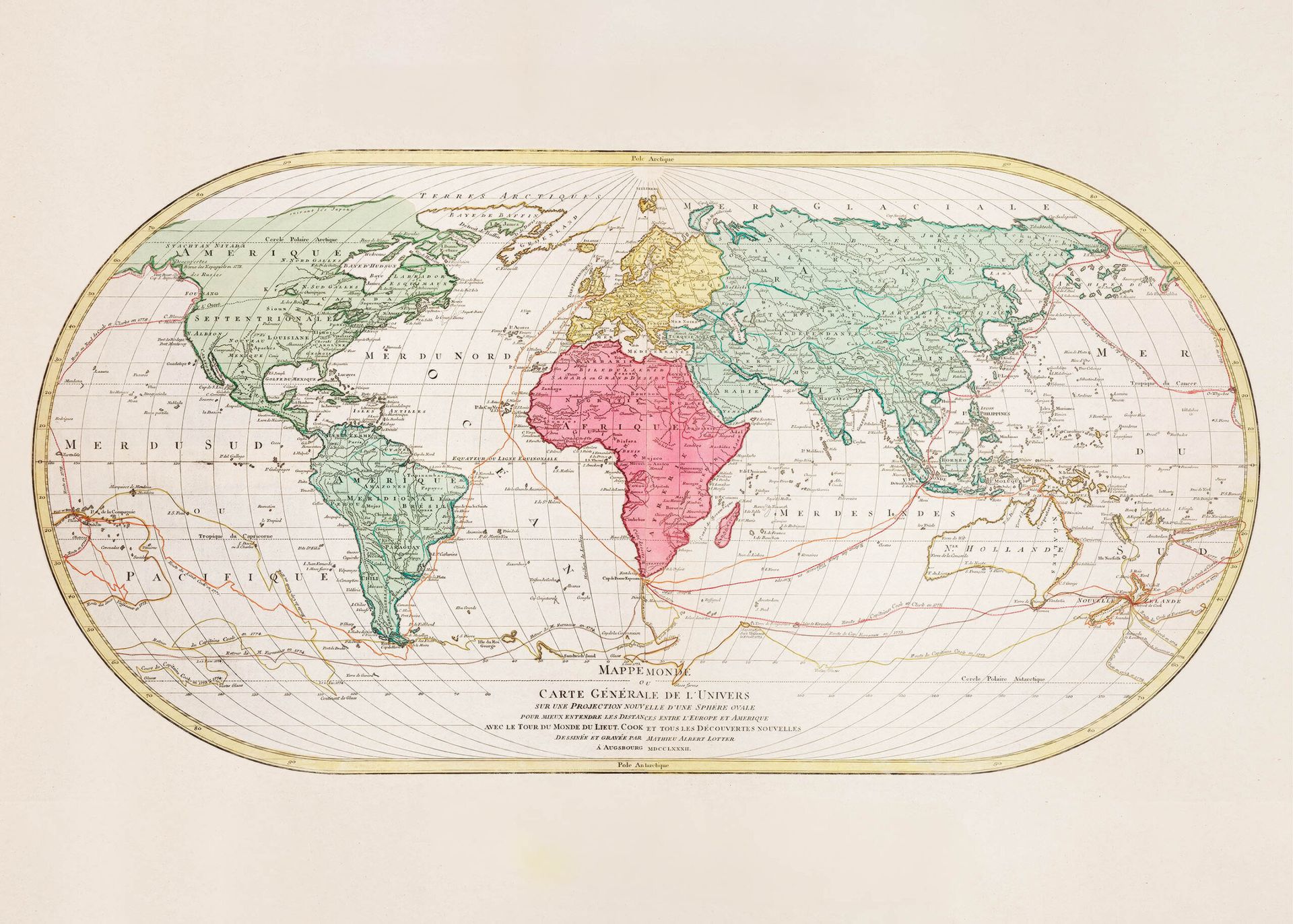 Plakat stara mapa świata XVIII wiek francuska kartografia