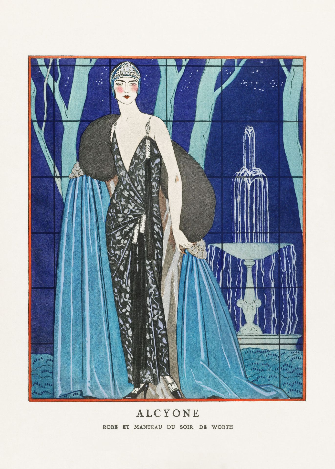 Plakat Alcyone kobieta z fontanną Art Deco George Barbier lata 20