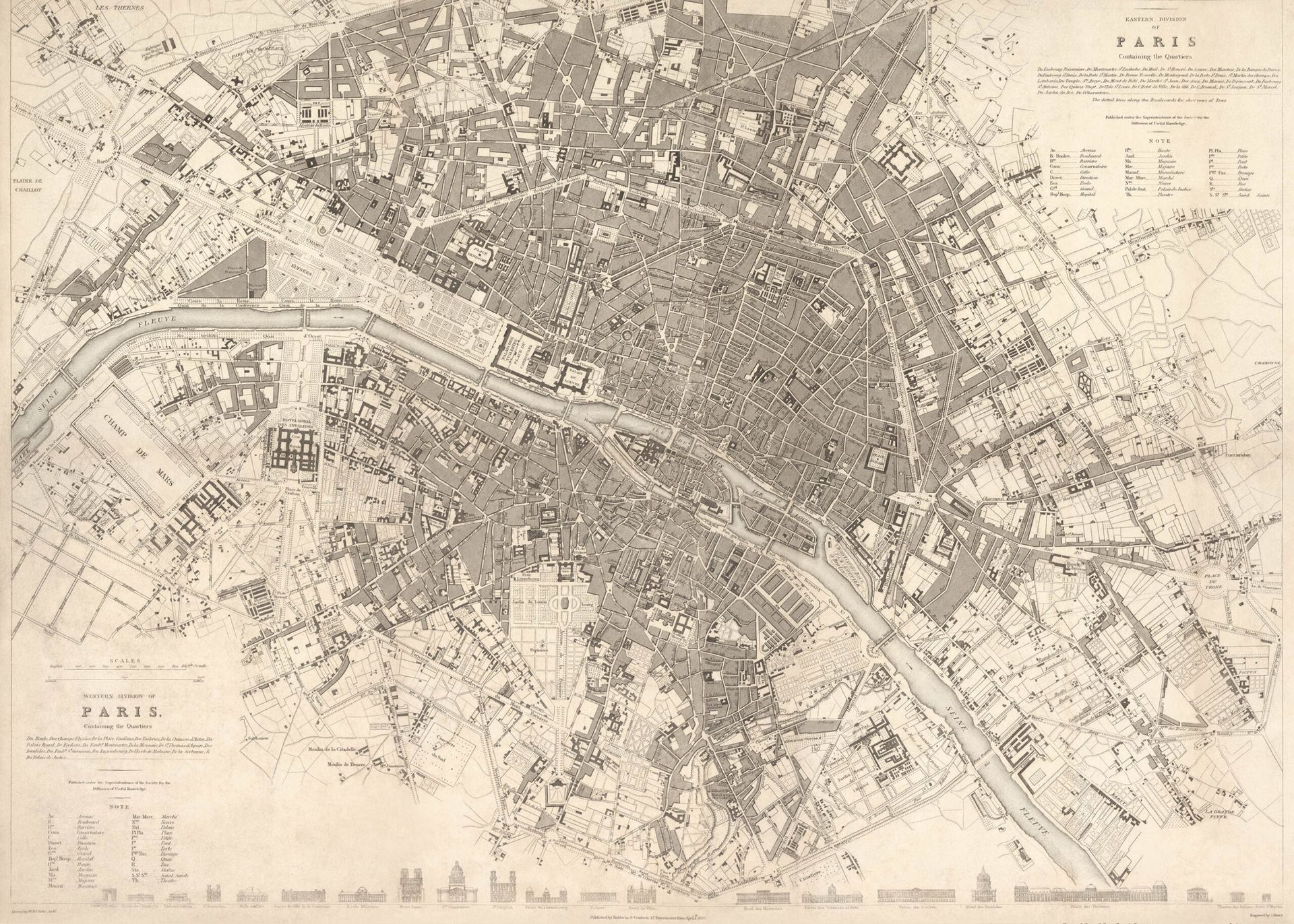 Plakat historyczna mapa Paryża XIX wiek sepia vintage