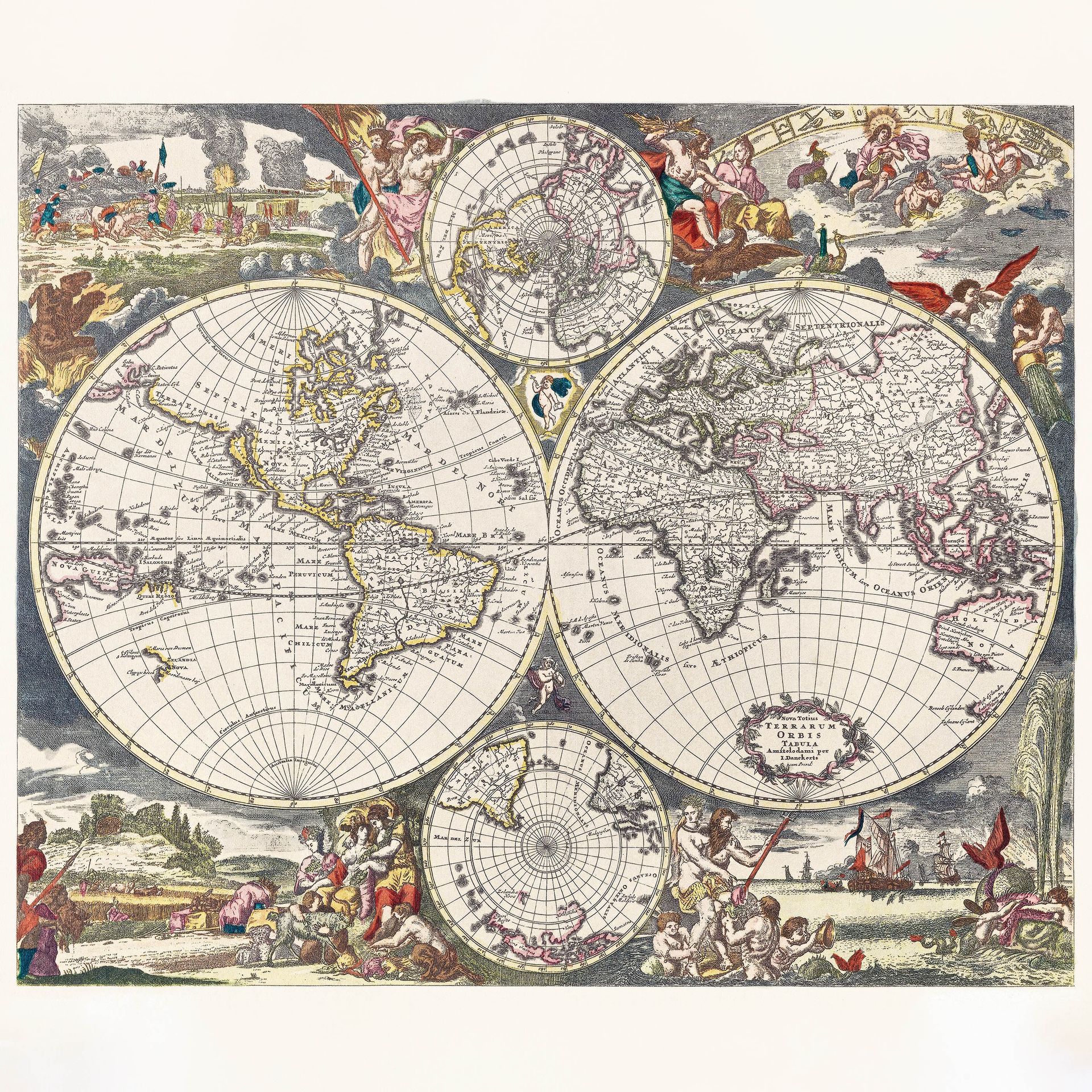 Plakat mapa świata Frederik de Wit 1670 barokowa