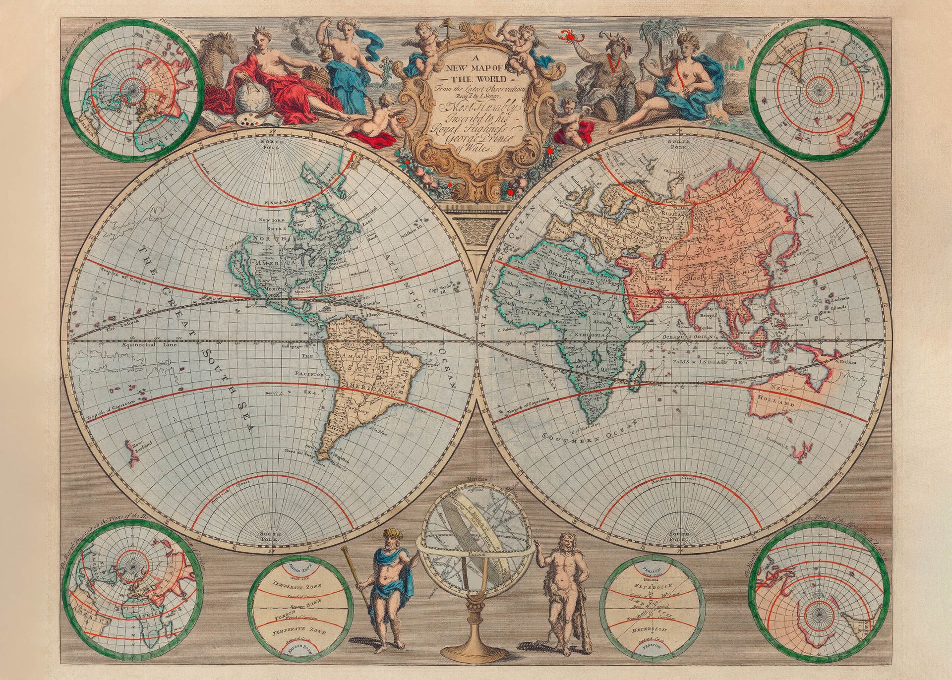 Plakat Mapa Świata vintage XVIII wiek barokowa kartografia