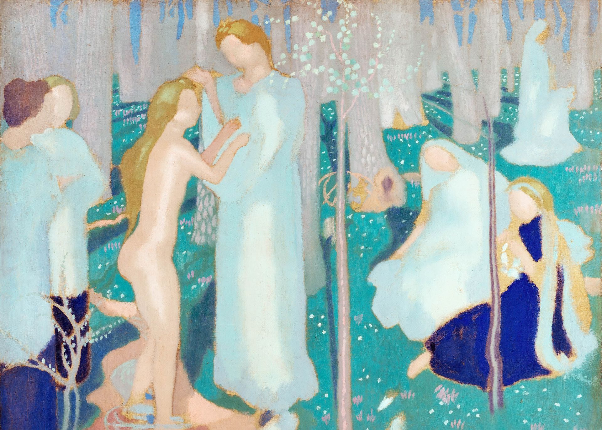 Plakat Wiosna Maurice Denis błękitne postacie w łaźni