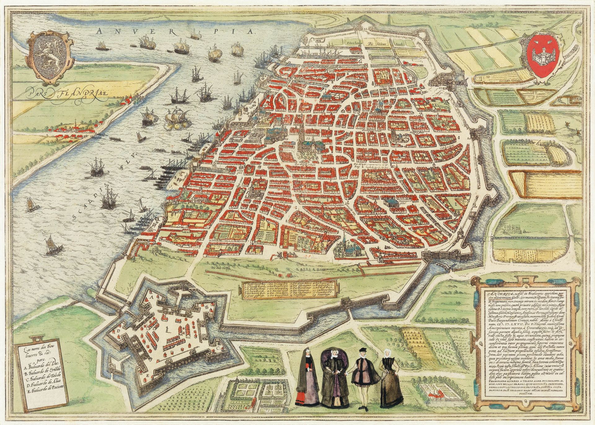 Plakat historyczna mapa Antwerpii XVI wiek Braun