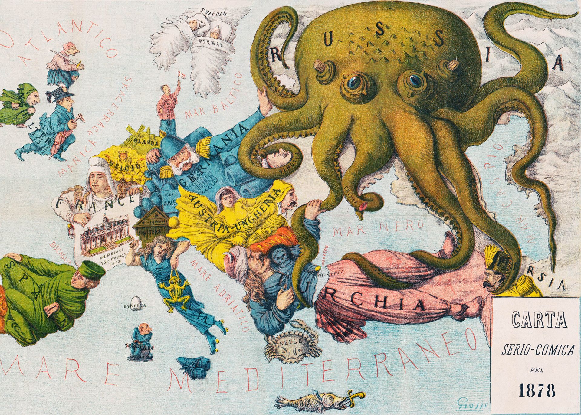 Plakat satyryczna mapa Europy 1878 ośmiornica