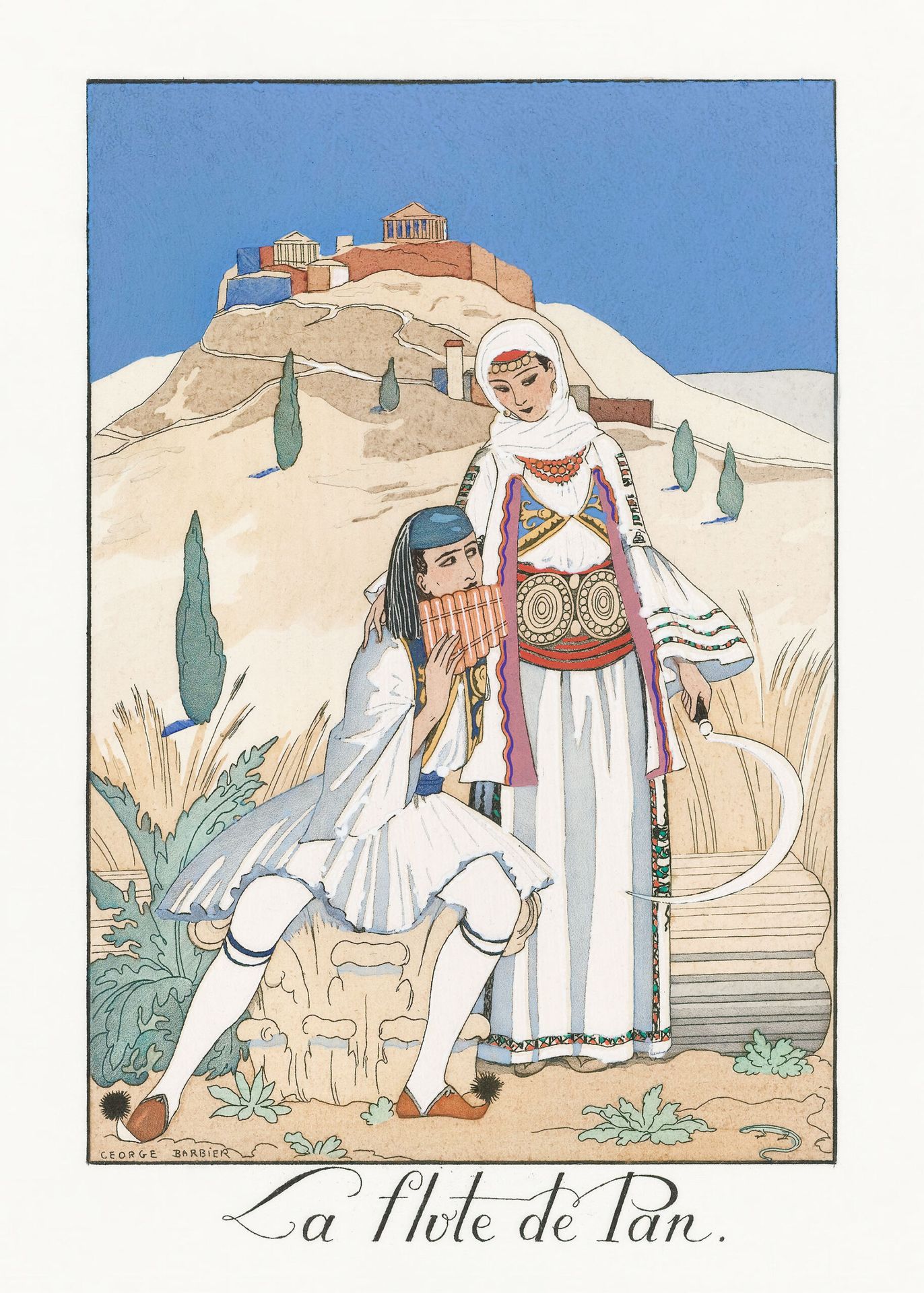 Plakat Fletnia Pana La Flûte de Pan George Barbier Art Deco Grecja Akropol