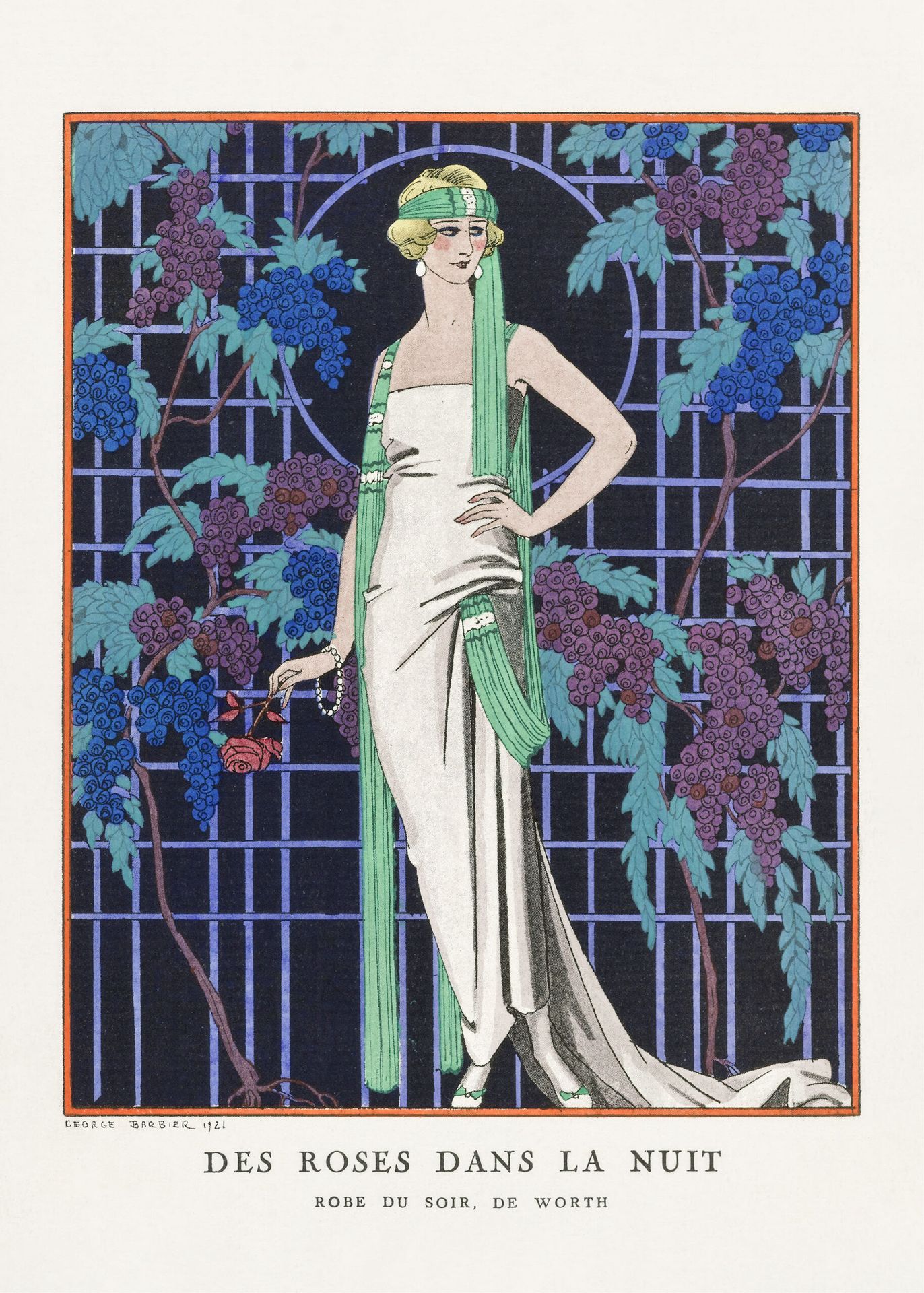 Plakat Art Déco Des Roses dans la Nuit George Barbier