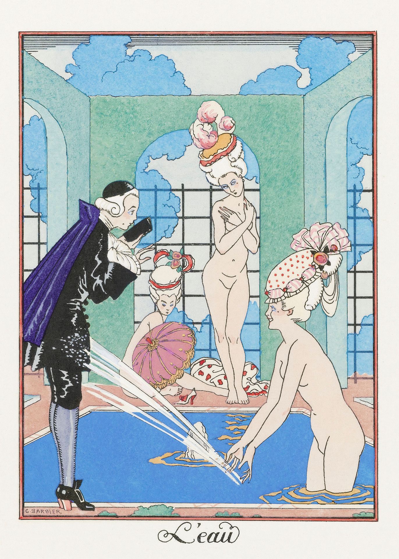 Plakat L'eau George Barbier Art Deco kobieta kąpiel