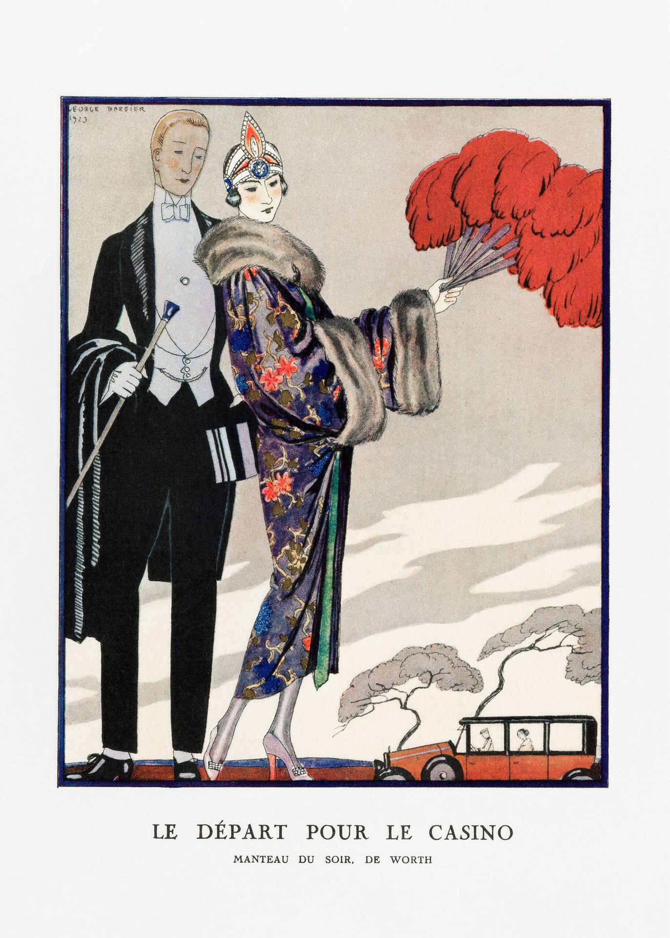 Plakat Art Deco George Barbier Le Départ pour le Casino 1923