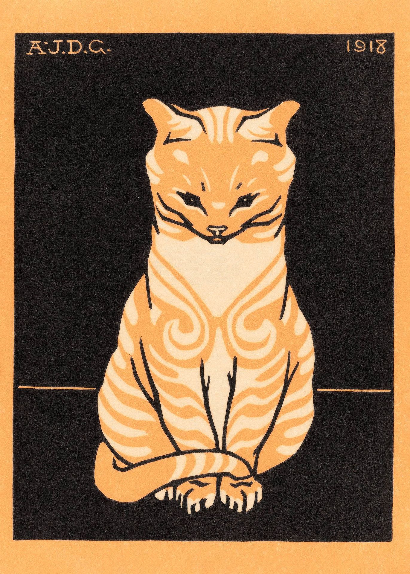 Plakat kot drzeworyt Julie de Graag 1918 vintage grafika