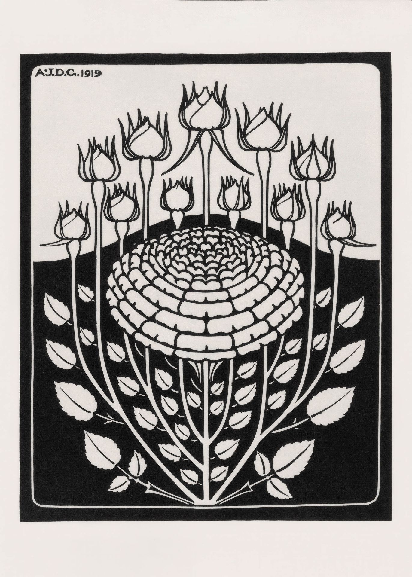 Plakat Julie de Graag 1919 botaniczny czarno-biały kwiat