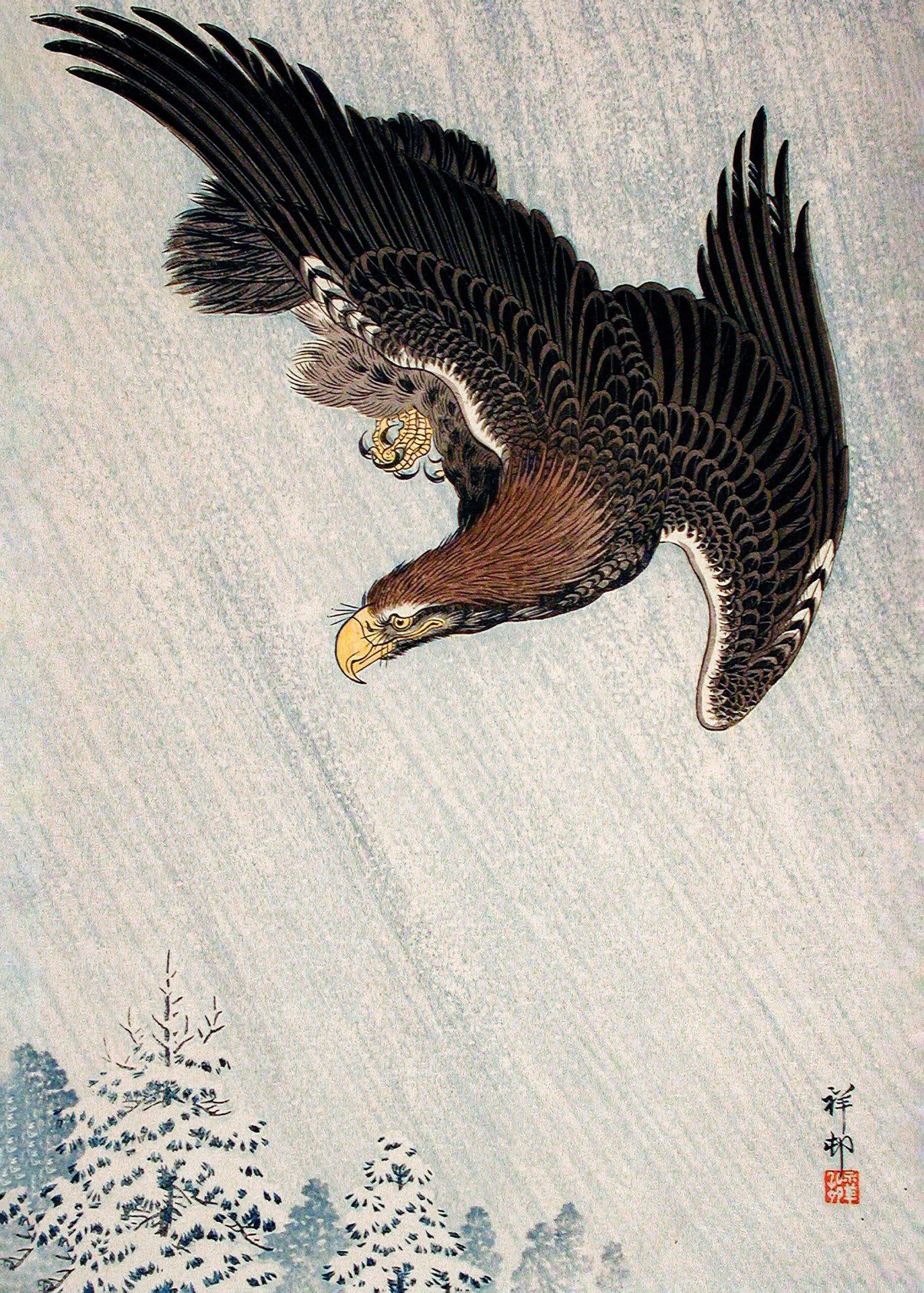 Plakat Orzeł w locie Ohara Koson japoński drzeworyt