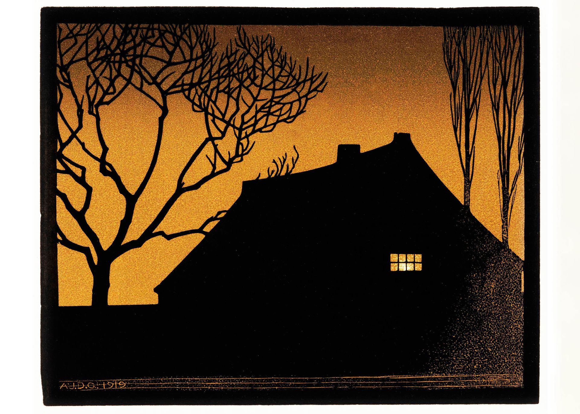 Plakat Julie de Graag holenderska chata drzeworyt vintage