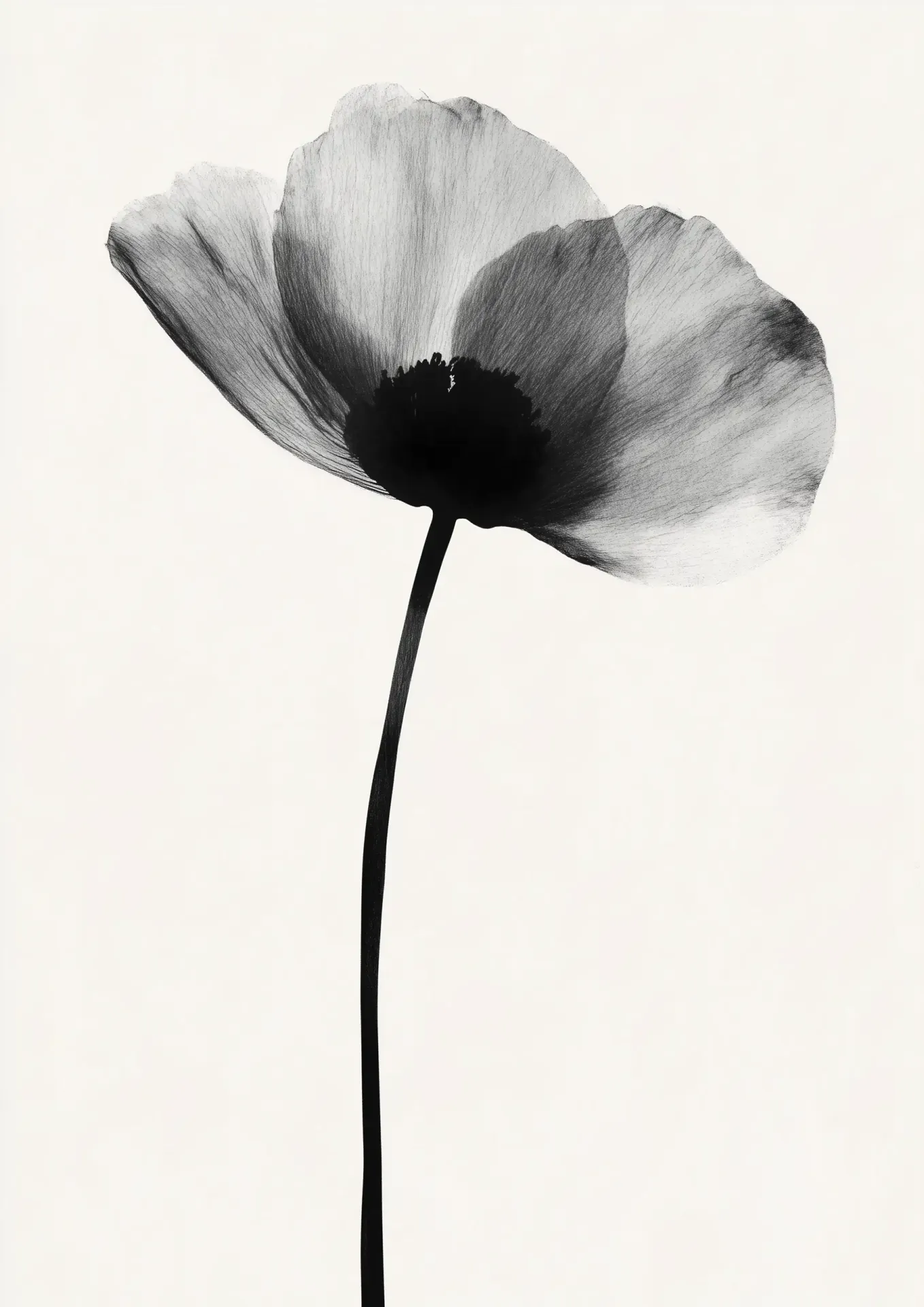 Plakat Czarno-biały półprzezroczysty kwiat na białym tle