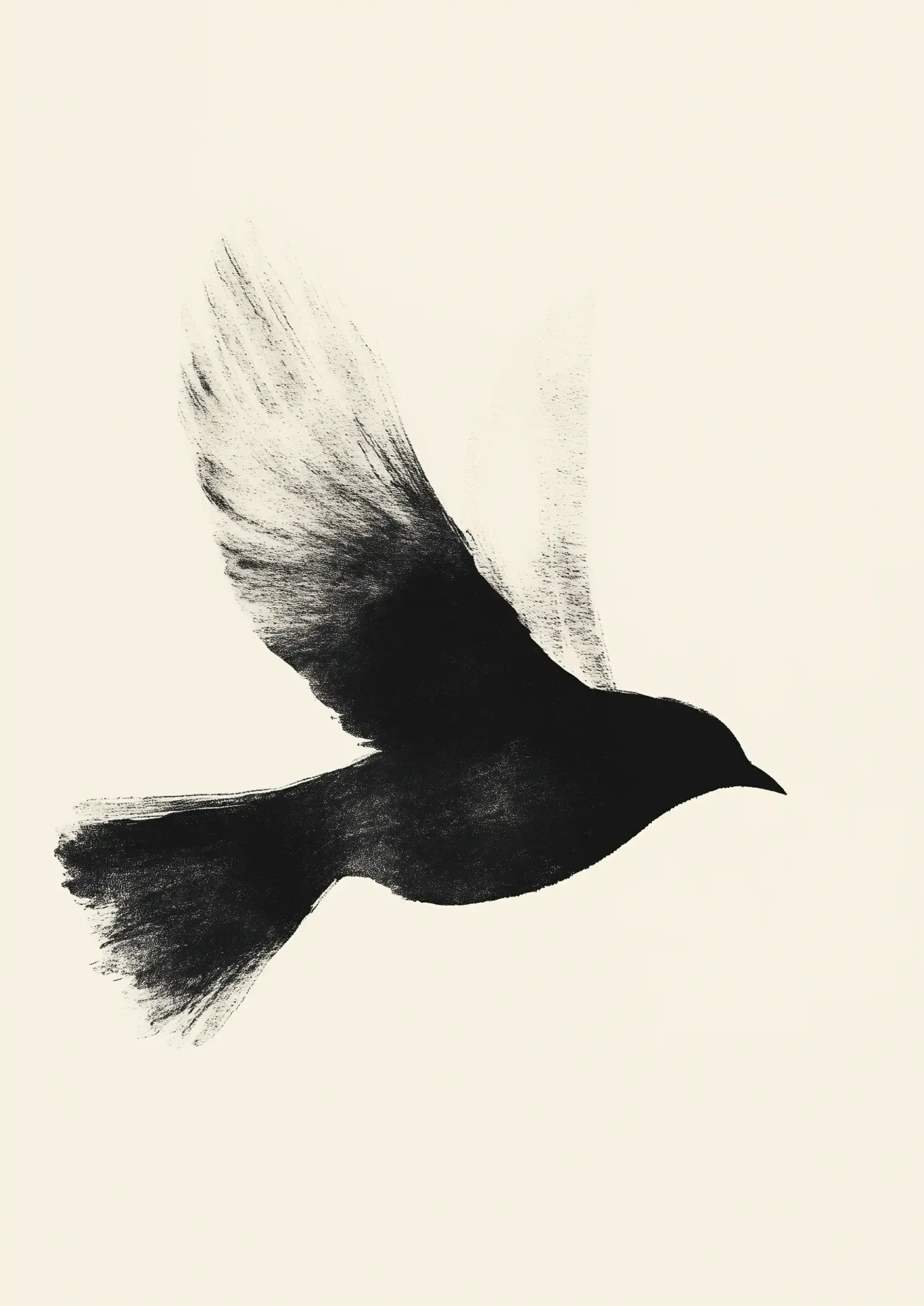 Plakat do salonu Czarny ptak w locie na białym tle