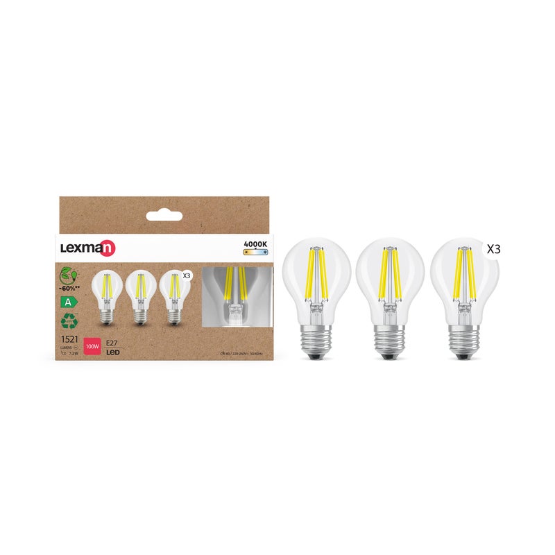 Żarówka LED 3 szt. E27 7.2 W 1521 lm Neutralna biel Lexman