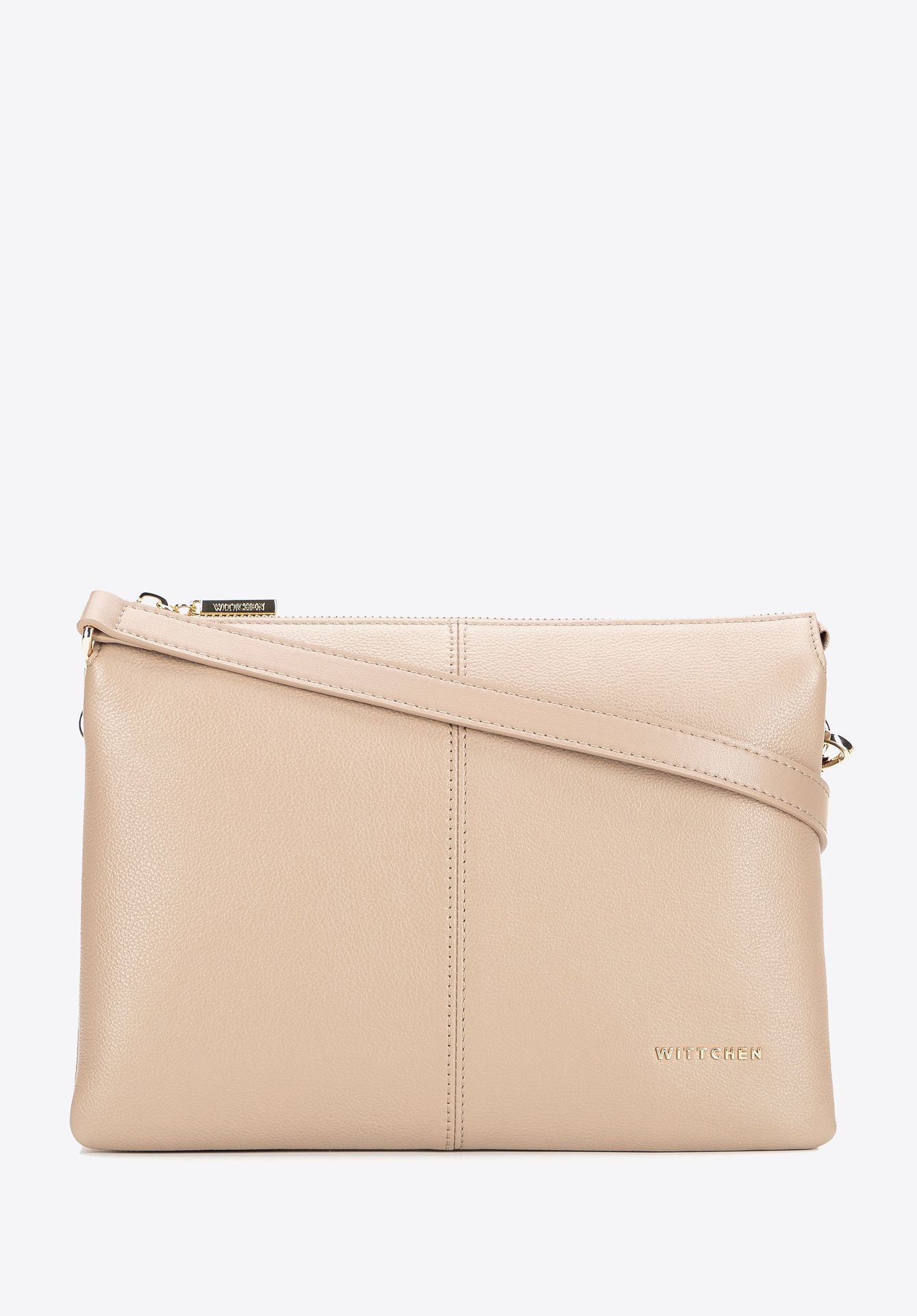 Klasyczna listonoszka ze skóry naturalnej dwukomorowa beżowa