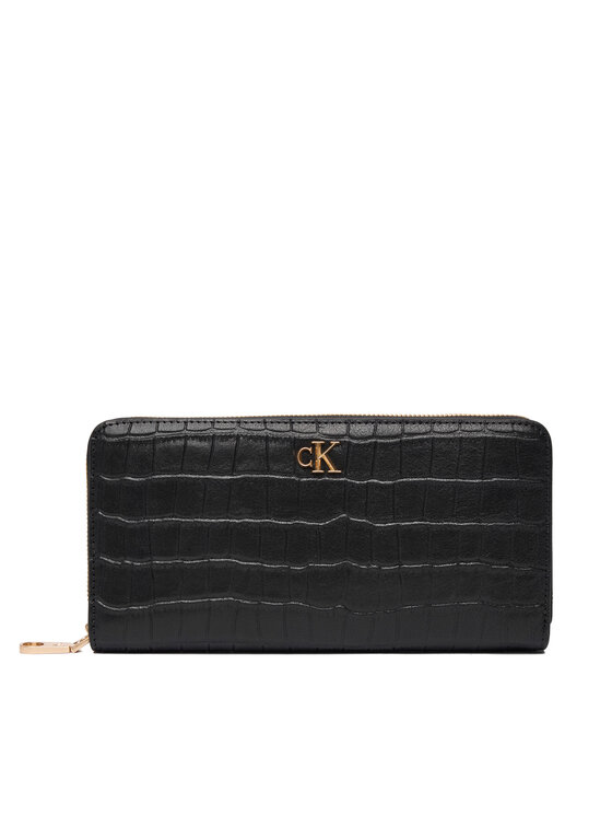 Calvin Klein Duży Portfel Damski Ck Croc Long Zip Around LV04F1096G Czarny