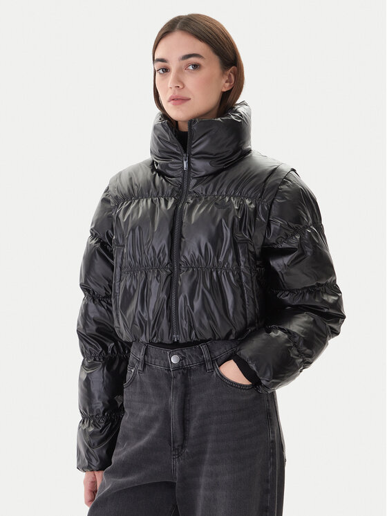 adidas Kurtka zimowa Essentials Glossy 2-In-1 JX2988 Czarny Loose Fit