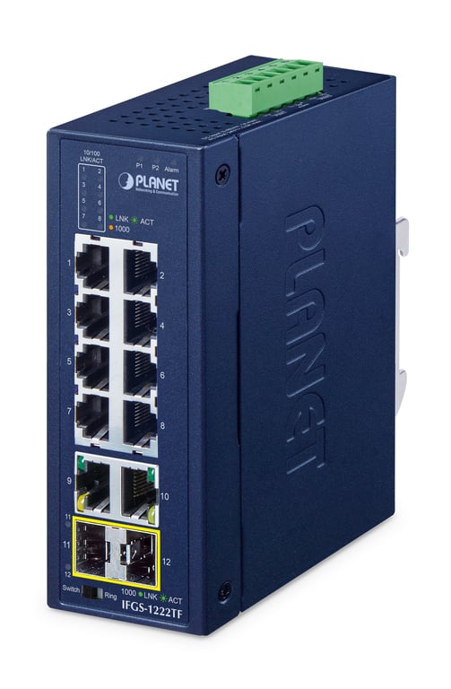 PLANET Industrial 8-Port Ring Switch IFGS-1222-TF Nie zarządzany Fast Ethernet (10/100) Niebieski IFGS-1222TF