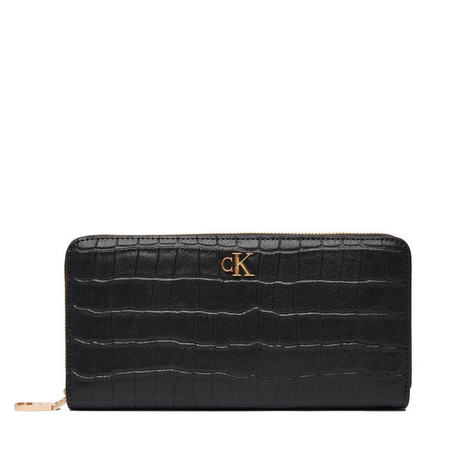 Duży Portfel Damski Calvin Klein Ck Croc Long Zip Around LV04F1096G Czarny