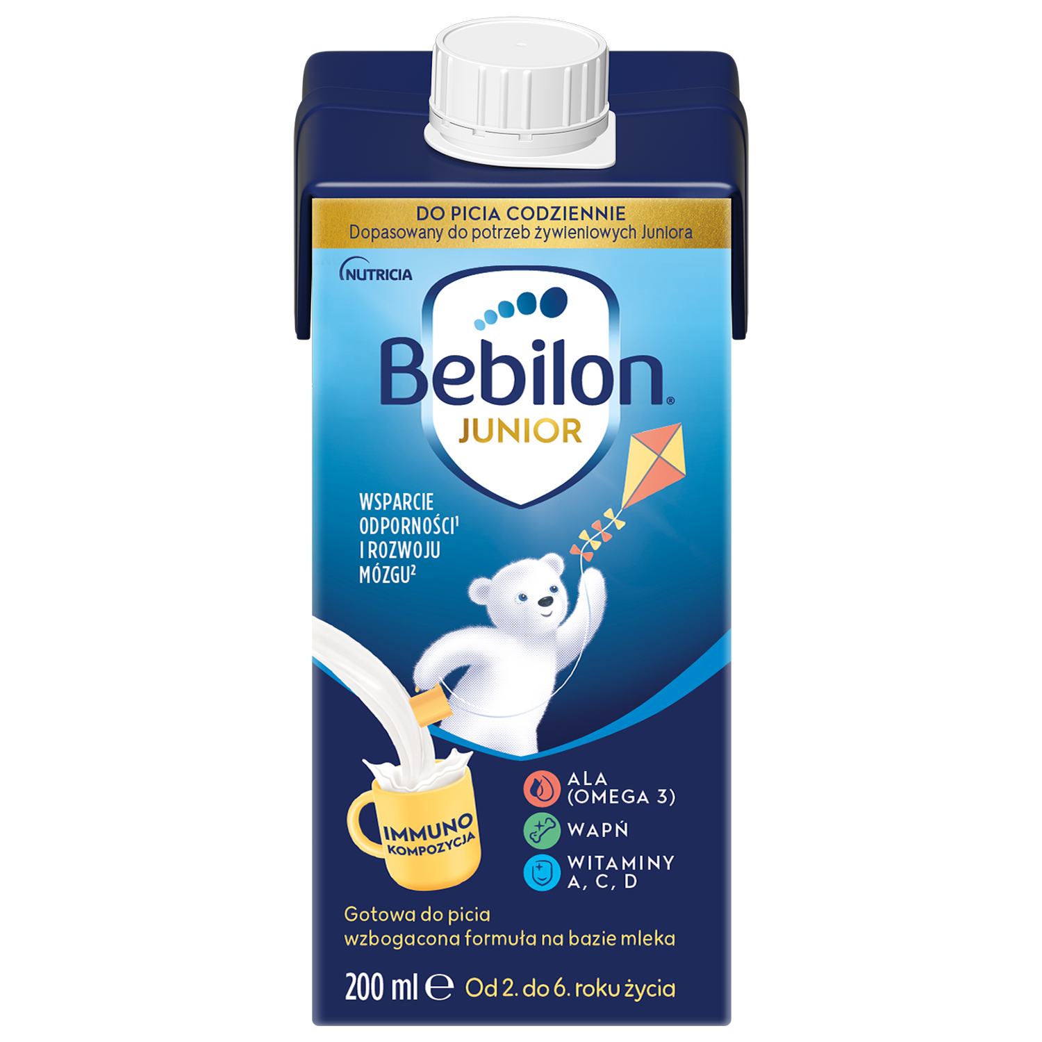 Bebilon Junior do picia, wzbogacona formuła na bazie mleka dla dzieci 2-6 lat, 200 ml