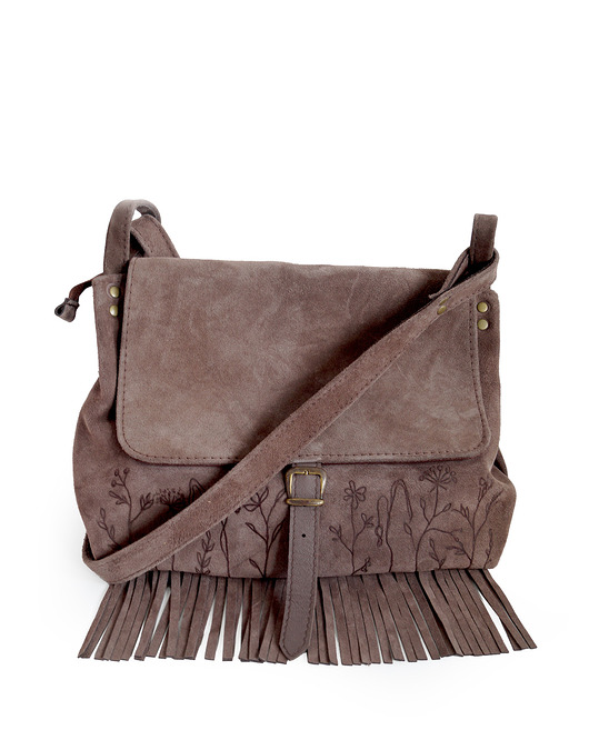 Surowa BARONOWA skóra naturalna bury brąz zamszowa ŁĄKA frędzle