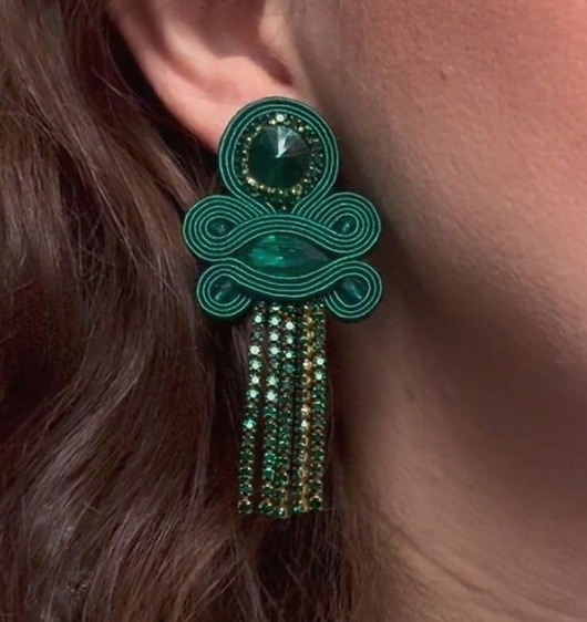 Zielone eleganckie kolczyki sutasz