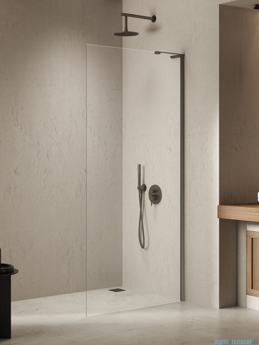 New Trendy Nesta Gunmetal Brushed kabina Walk-In 100x200 cm wspornik kątowy grafit szczotkowany/szkło przejrzyste K-1757-WL