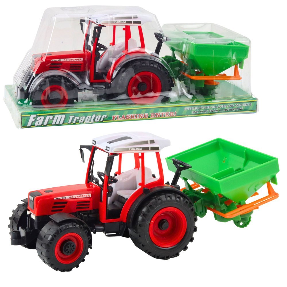 Traktor Pojazd Rolniczy Farmerski Z Siewnikiem Czerwony LEAN Toys