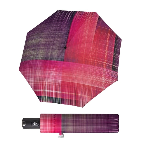 Parasol damski Doppler Carbonsteel Noble Check Pink automatyczny składany geometryczny wzór
