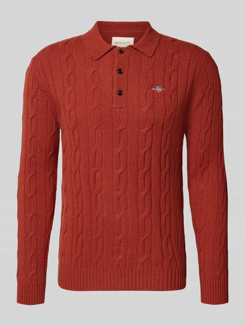 Bluzka z długim rękawem o kroju slim fit z czystej wełny model ‘Cable’