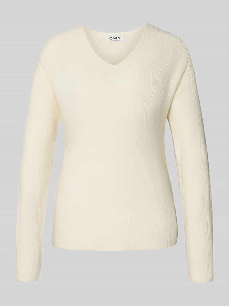 Sweter z dzianiny o kroju regular fit z dekoltem w serek model ‘CAMILLA’