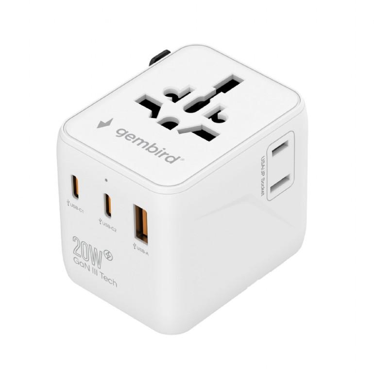 GEMBIRD Uniwersalny adapter podróżny 20W biały