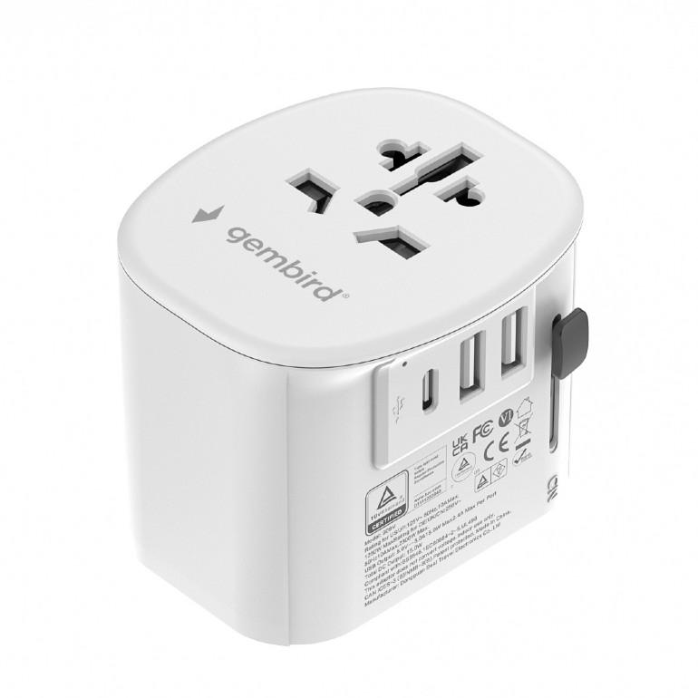 GEMBIRD Uniwersalny adapter podróżny z uziemieniem 15W biały