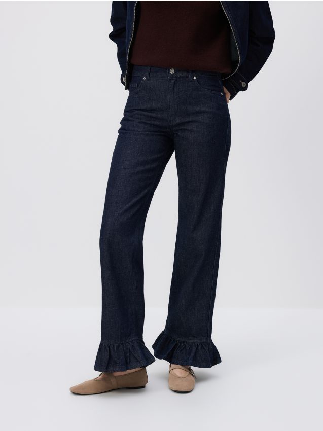 Reserved - Jeansy z falbankami - granatowy