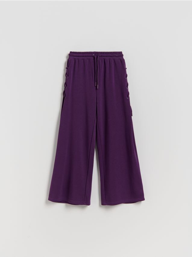 Reserved - Luźne spodnie z wiązaniem - ciemnofioletowy