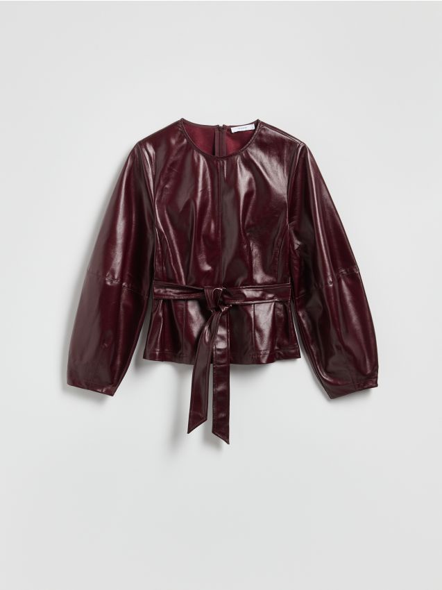 Reserved - Bluzka z imitacji skóry - bordowy