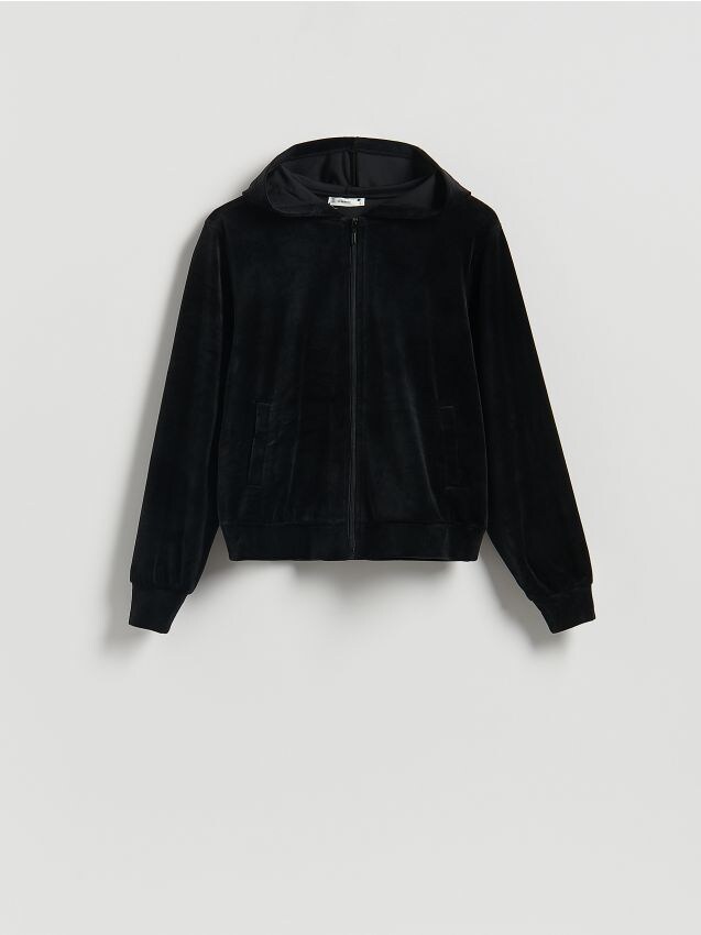 Reserved - Welurowa bluza z kapturem - czarny