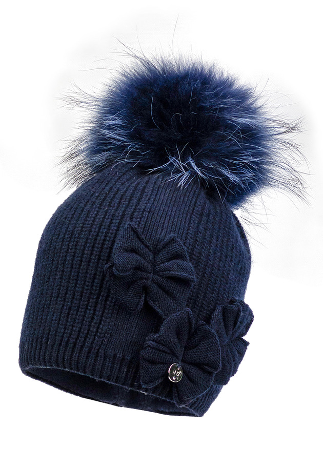 Dziewczęca czapka na zimę TRINE z pomoponem granatowy