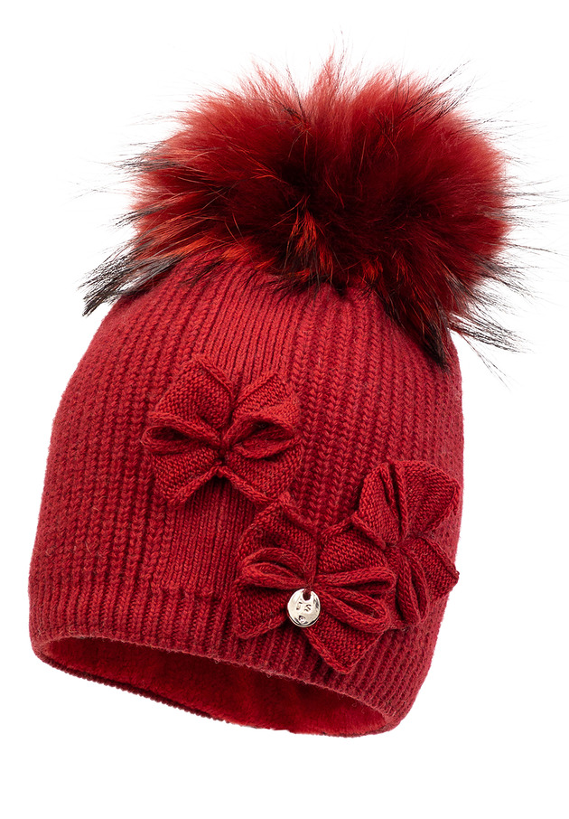 Dziewczęca czapka na zimę TRINE z pomoponem bordowy