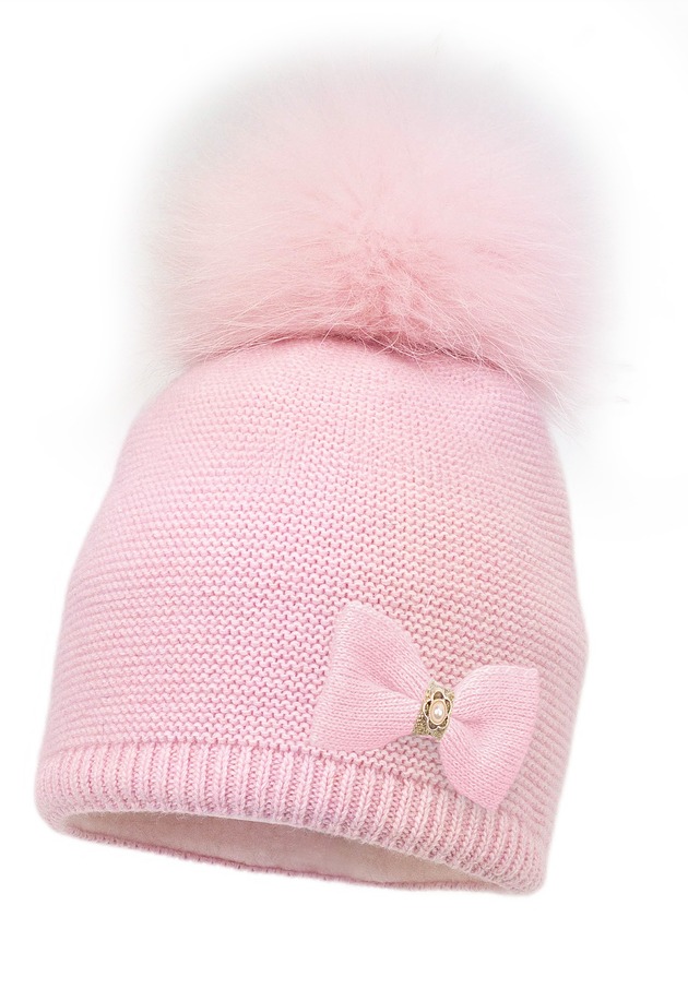 Dziewczęca czapka na zimę LYDIE z pomponem róż