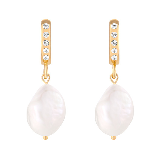 Złote kolczyki z perłami i kryształkami Preciosa