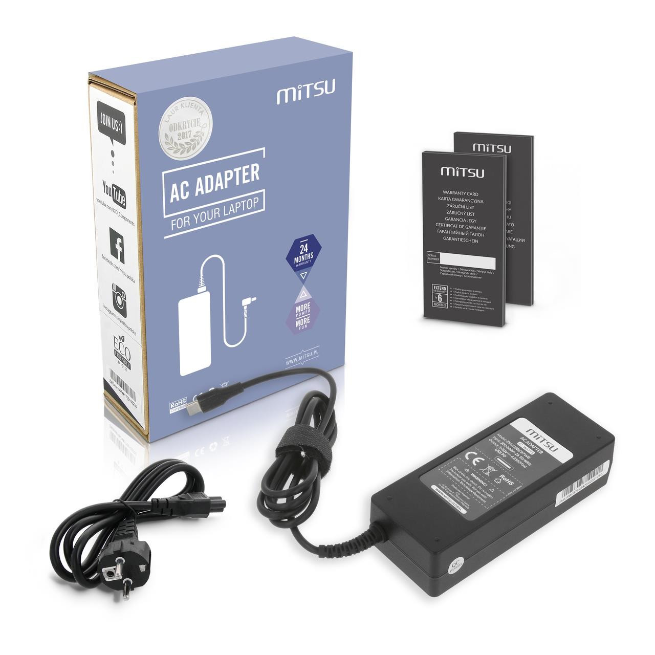 Zasilacz sieciowy Mitsu 87W USB-C, USBC, 5-20.2V, 3-4.3A (black) do ZM/USBC87WB