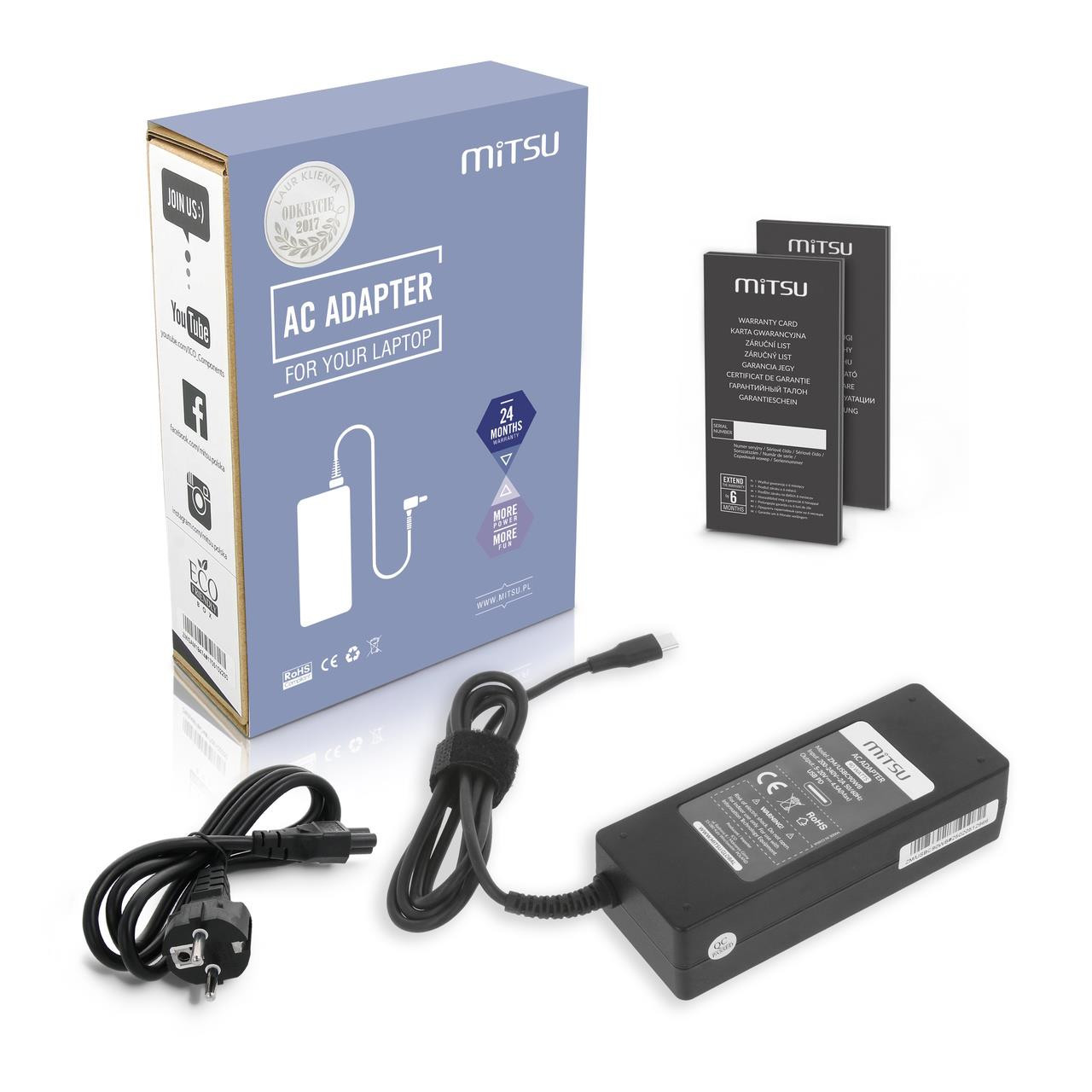 Zasilacz sieciowy Mitsu 90W USB-C, USBC, 5-20V, 3-4.5A (black) do notebooka ZM/USBC90WB
