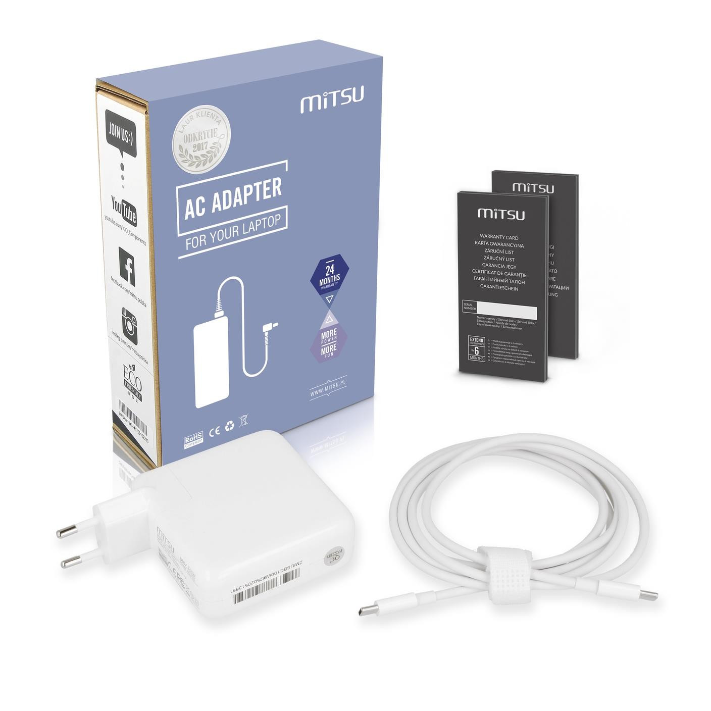 Zasilacz sieciowy Mitsu 100W USB-C, USBC, 5-20V, 3-5A (white) do notebooka ZM/USBC100W