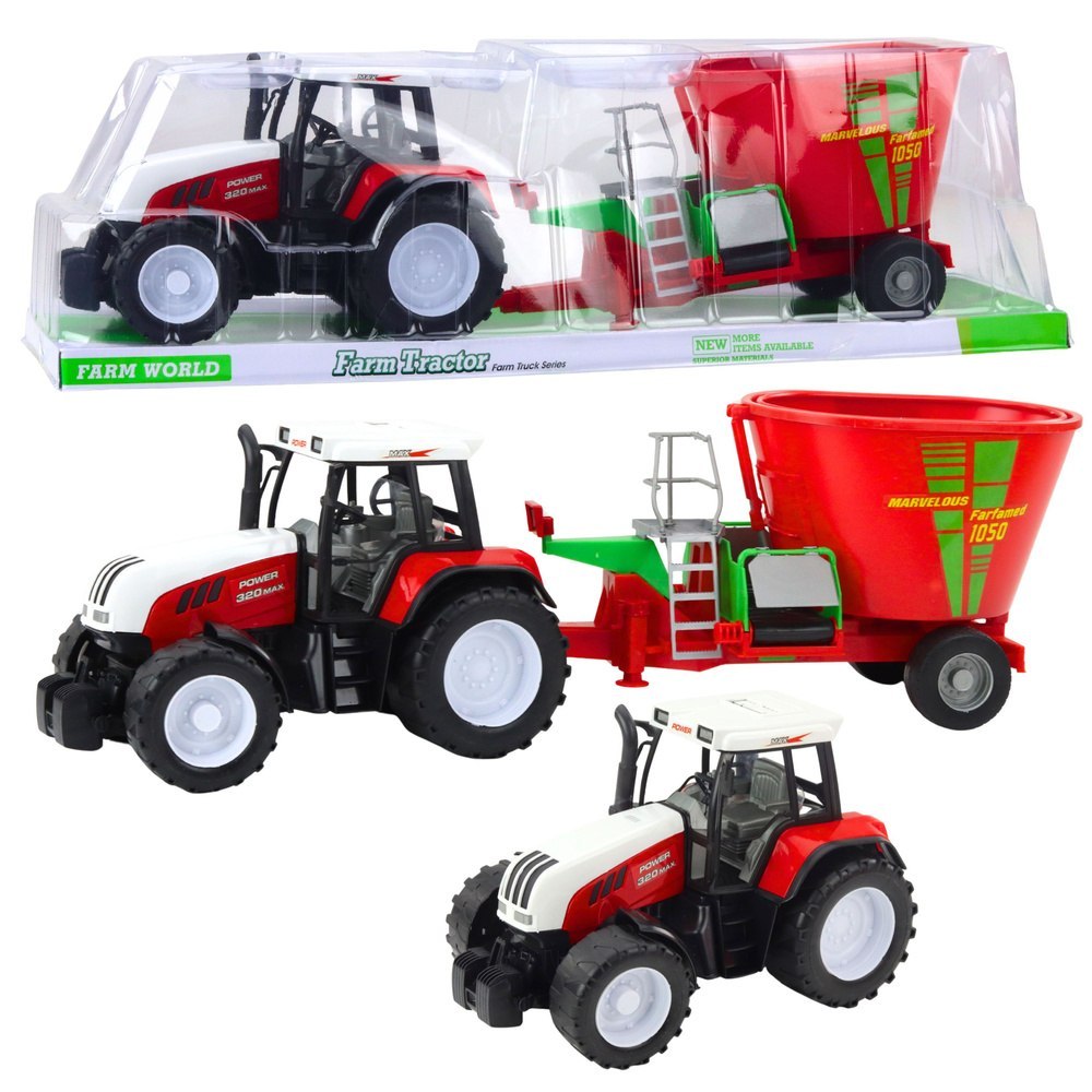 Traktor Rolniczy Farmerski Z Przyczepą Mieszalnik Paszy Czerwony 60cm LEAN Toys