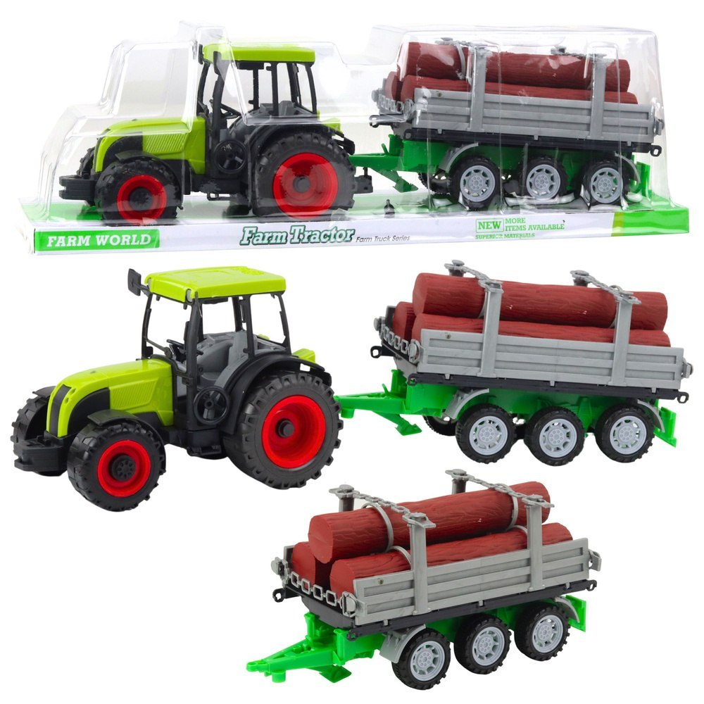 Traktor Rolniczy Farmerski Z Przyczepą Do Drewna Kłody Zielony LEAN Toys