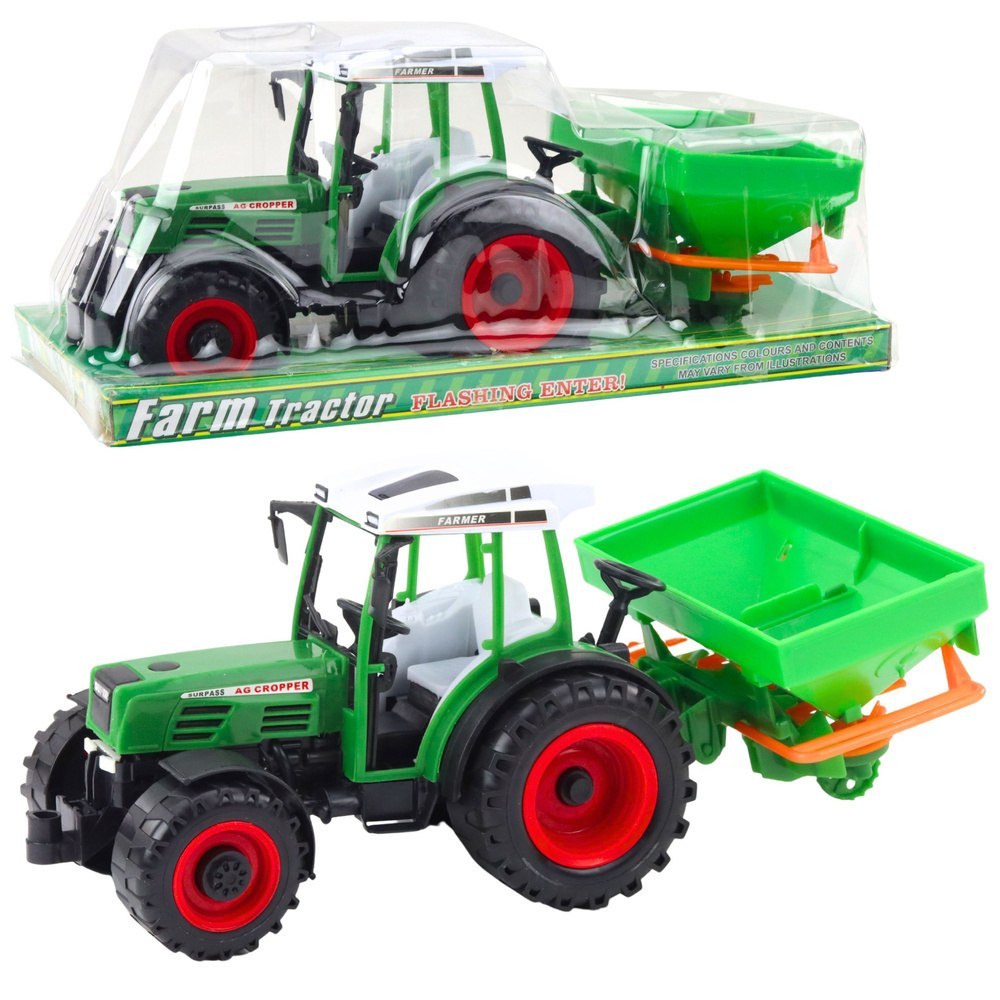 Traktor Pojazd Rolniczy Farmerski Z Siewnikiem Zielony LEAN Toys